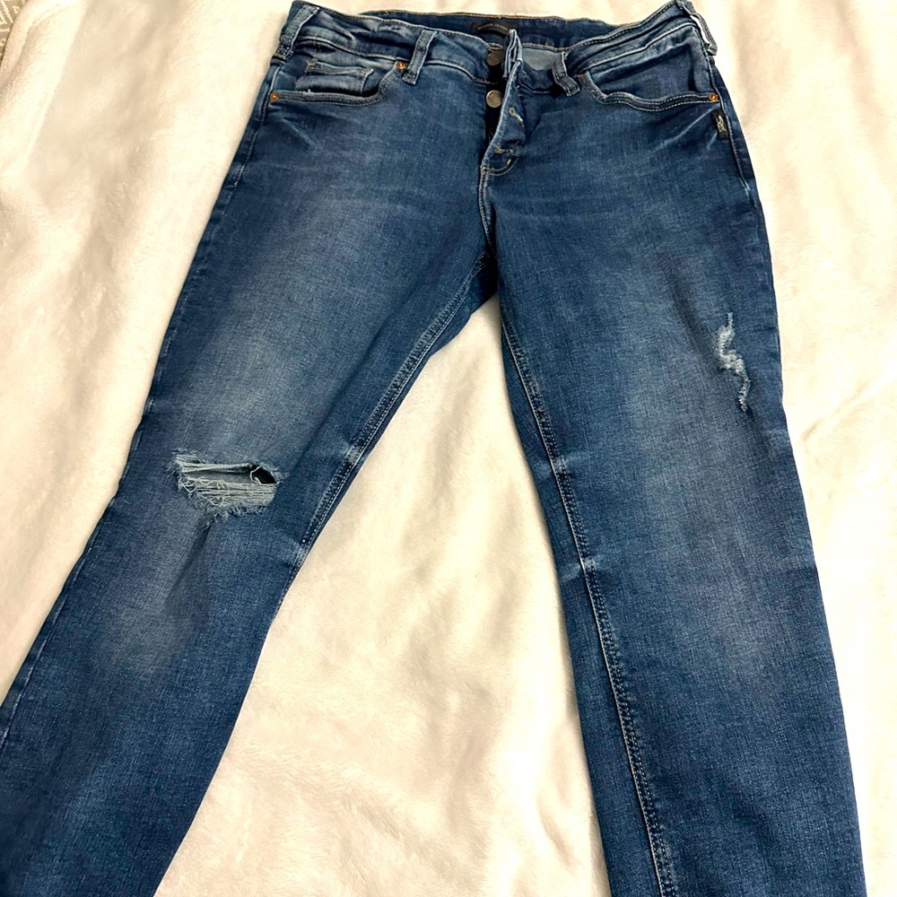 Silver crop denim